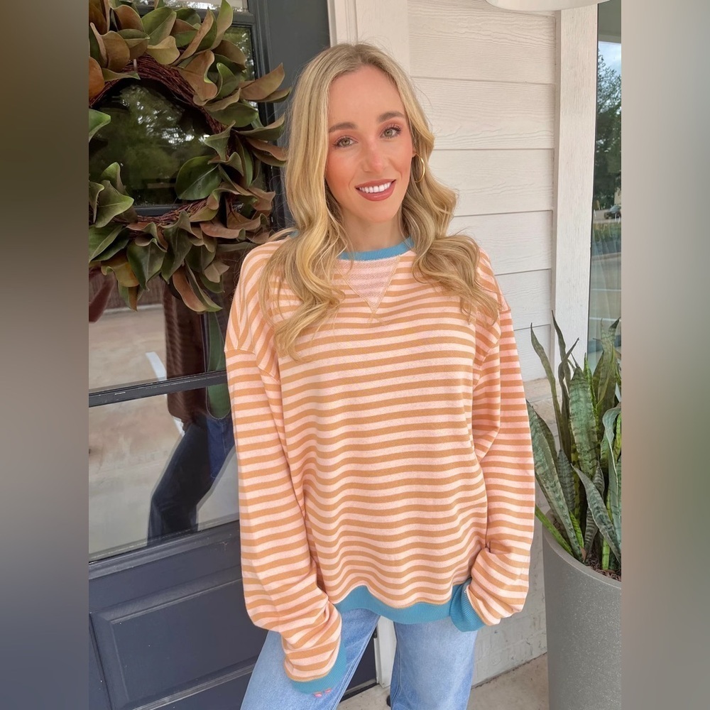 New FREE PEOPLE CLASSIC STRIPED CREW - LATTE COMBO